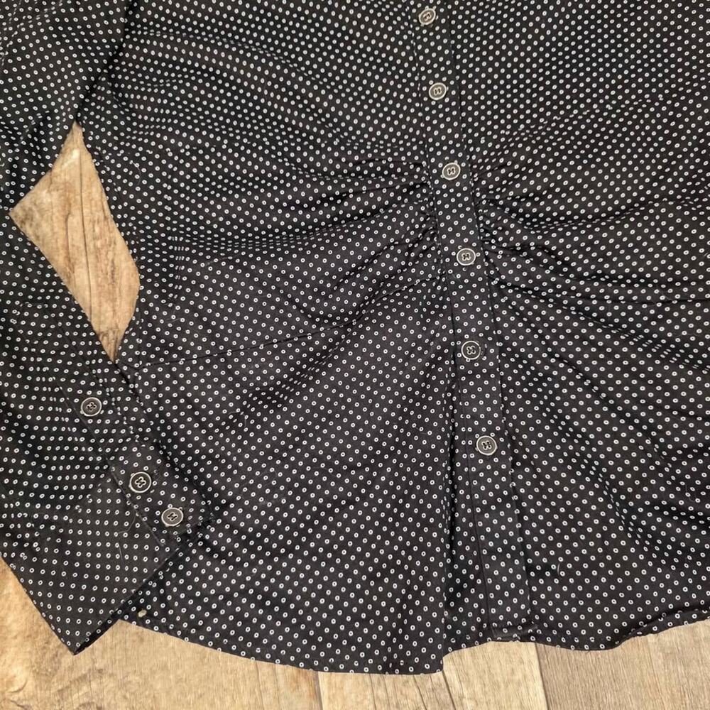 Y2K Ruched Fitted Blouse Black Micro Dot Button Up Size Large Office Siren - Picture 4 of 10